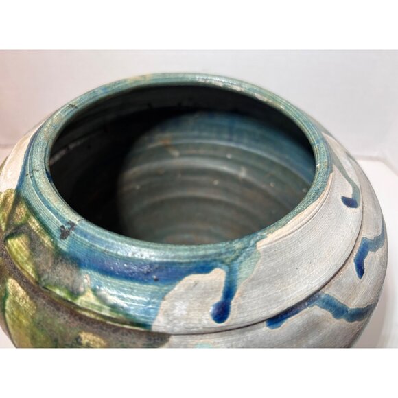 Handmade Raku Studio Pottery Vase Multicolor Glaze, Footed Base, Signed by Artis - Picture 5 of 7